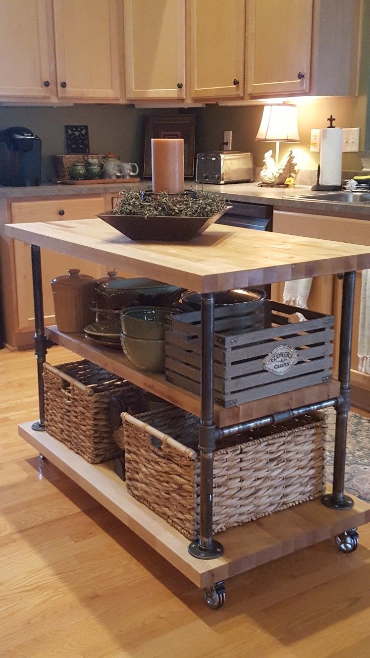 Iron pipe and butcher block kitchen island