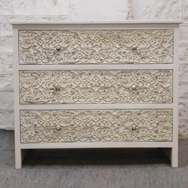 India Handcarved Mango Wood 3 Drawer Dresser – Hibashi Furniture L