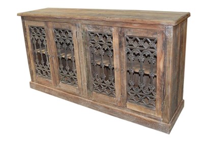 Black 4 Door Reclaimed Wood + Cast Iron Jali Sideboard | Living Spac