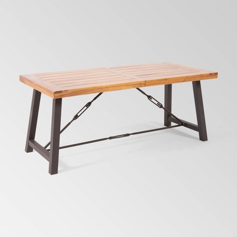 Catriona Rectangle Acacia Wood Industrial Dining Table - Teak .