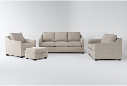 Porthos Cream 4 Piece Queen Sleeper Sofa, Loveseat, Chair .