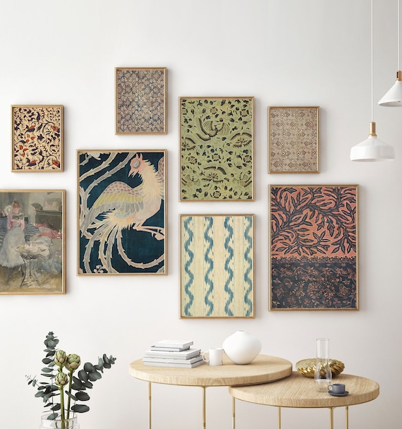 Vintage Batik Gallery Wall Prints Set of 8 Downloadable - Et