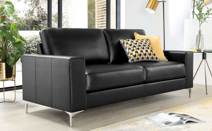 Baltimore Black Leather 3 Seater Sofa | Furniture Choice | Black .