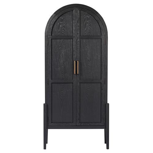 Ivan Mid Century Modern Black Oak Wood Brass Iron 2 Door Arched .