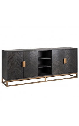 TV cabinet BOHO 200 cm 4 doors - black oak and brass stainless ste