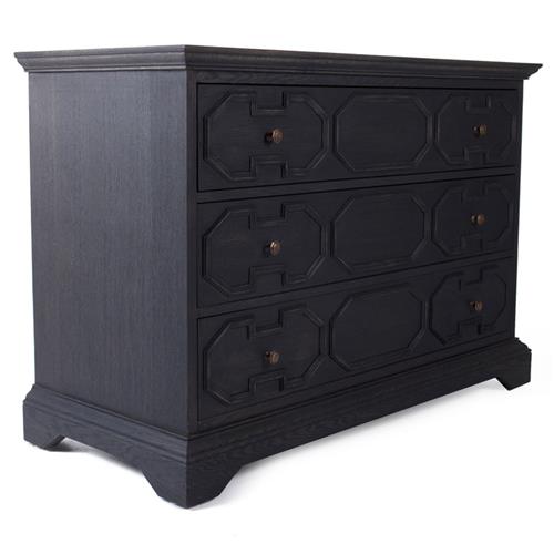 Luke French Country Black Oak Wood 3 Drawer Dresser - Small .