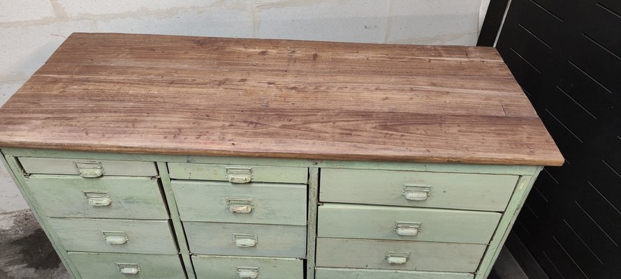 Green Patina Workshop Cabinet with Cast Iron Casters for sale at .