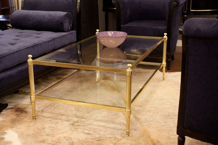 Maison Jansen Brass and Glass Coffee Table | Glass coffee table .