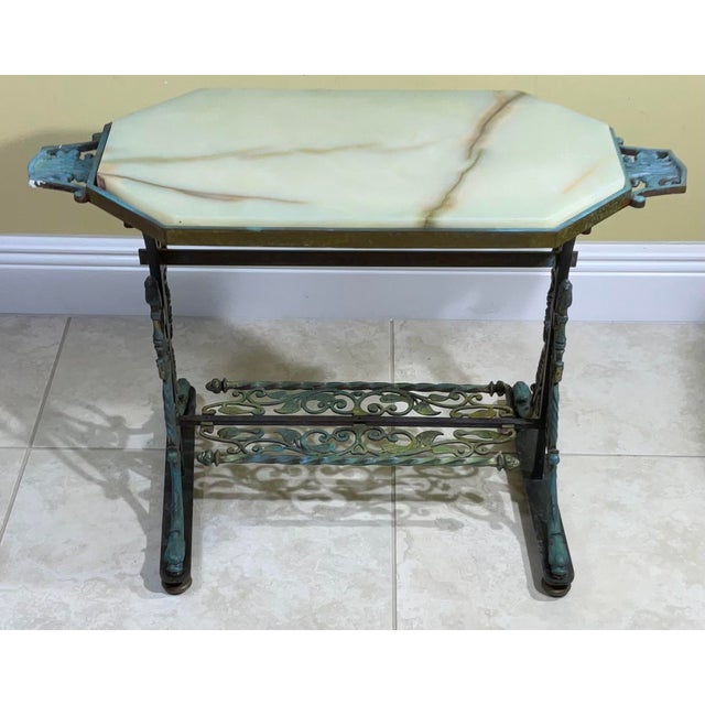 Brass Iron and Onyx Top Antique Coffee or Side Table | Chairi