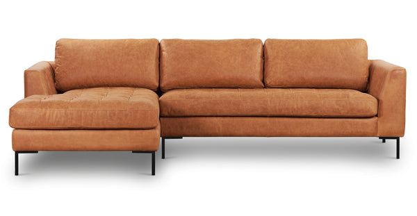 Cognac Tan Leather Brass Finish Calle Sofa | Poly & Ba