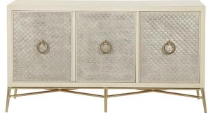 Oriana Modern Alabaster Silver Leaf Panel Media Cabinet .