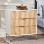 Benjara 3-Drawer White and Gold Small Dresser Nightstand with .