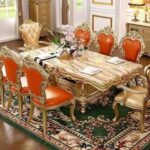 Champagne Gold Marble Square Dining Table Chair Set - Online .