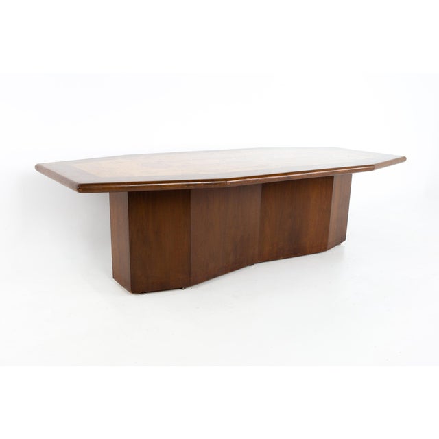 Mid Century Hexagonal Burlwood and Walnut Pedestal Conference .