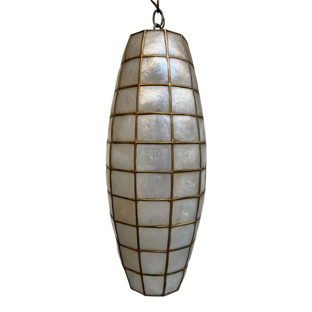 1960s Mid-Century Modern Capiz Shell Cigar Swag Pendant Lamp .