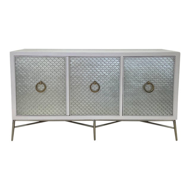 Bernhardt Blanca Capiz Silver Leaf Fish Scale Painted Buffet or .