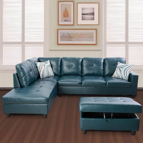 Star Home Living Living-3-Piece-Blue-Faux Leather-6 Seats-L-Shaped .