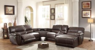 8brown-recliner-sectional-with-table-console-in-center | Sectional .