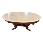 1940s Kimball Victorian Lyre Harp Marble Coffee Table | Chairi