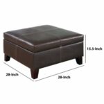 Leatherette Wooden Square Ottoman with Hidden Storage, Dark Brown .