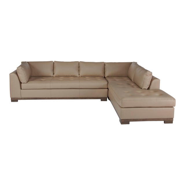 Fenwick 130" Right Facing 2 Piece Sectional, Mushroom Leather .