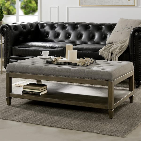 Jennifer Taylor Sylvan Heather Grey Farmhouse Oak Tufted Cocktail .