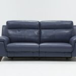Moana Blue Leather 87" Power Dual Reclining Sofa with USB .