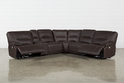 Marcus Chocolate 131" 6 Piece Power Reclining Modular Sectional .