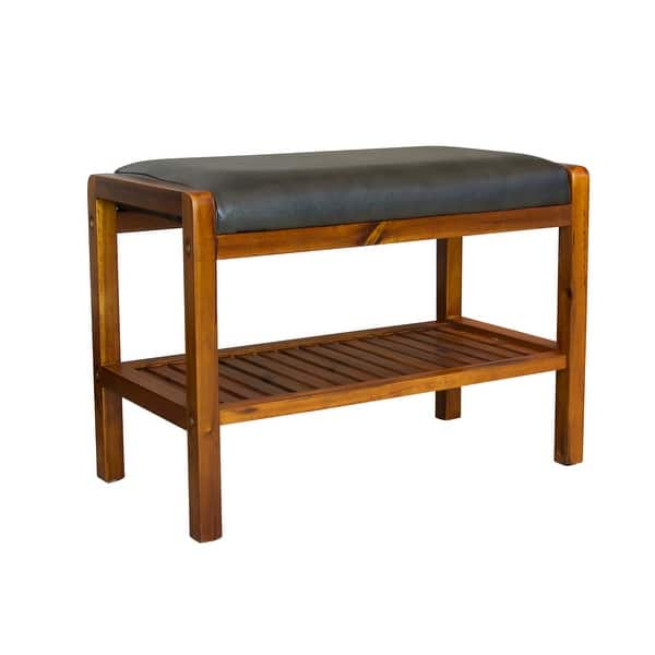 Solid Acacia Wood Padded Bench - Overstock - 321678