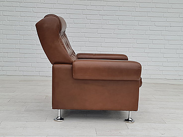 Danish brown leather lounge armchair with steel legs, 1970s | intOn