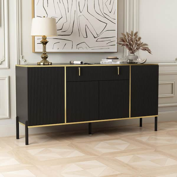 FUFU&GAGA Black Wavy Paint Finish Floor-Standing Sideboard .