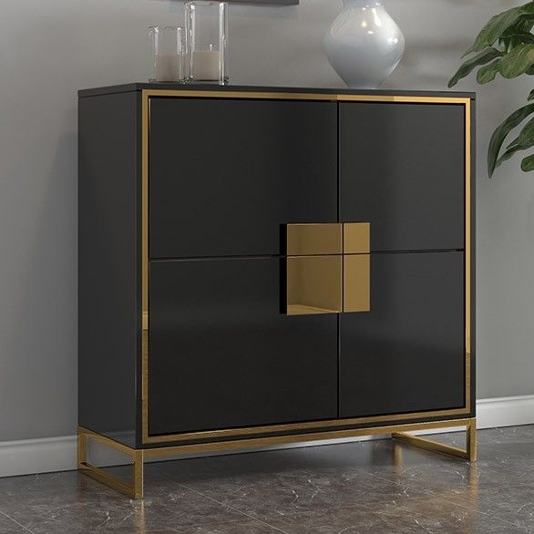 Black Sideboard Buffet 4 Doors Accent Cabinet in Large | Black .