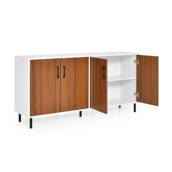 Costway White and Walnut Wood 58 in. Buffet Server Sideboard .