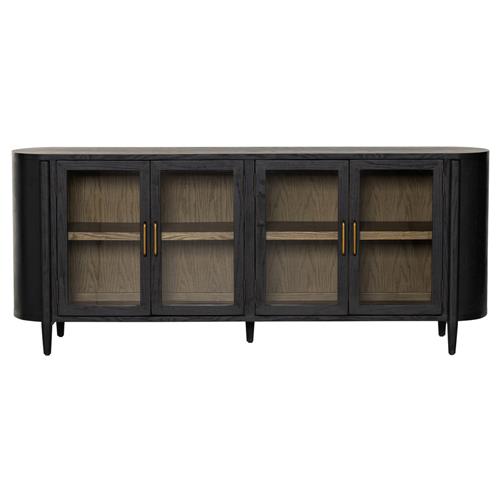 Ivan Mid Century Modern Black Oak Wood Brass Iron 4 Door Sideboard .