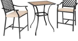 Costway 3-Piece Wood Square 36.5 in. Outdoor Bistro Set Armrest .