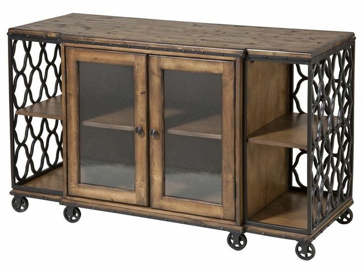 Steampunk Industrial Media Console Cabinet TV Table Bookcase .