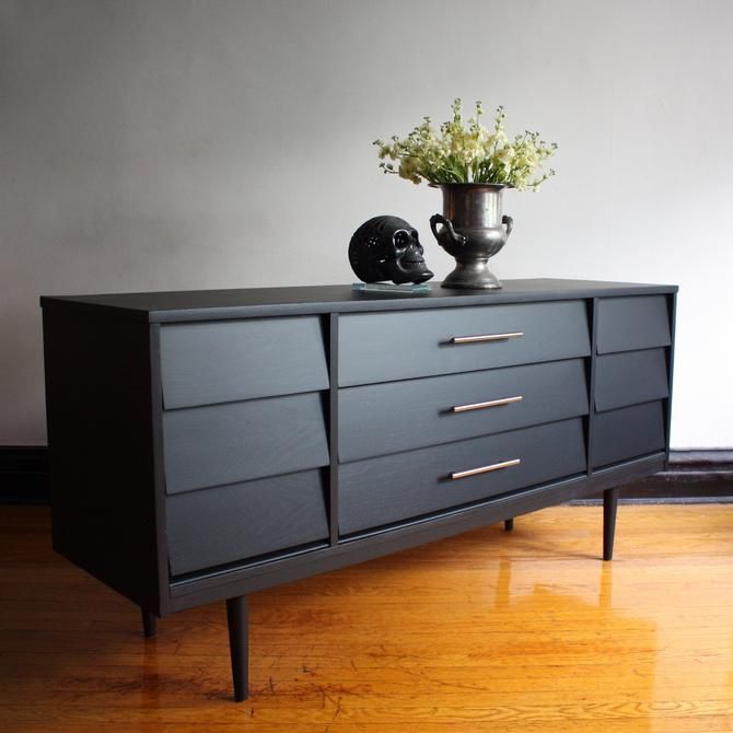 Matte Black Mid Century Modern Dresser by Dixie//Vintage MCM .