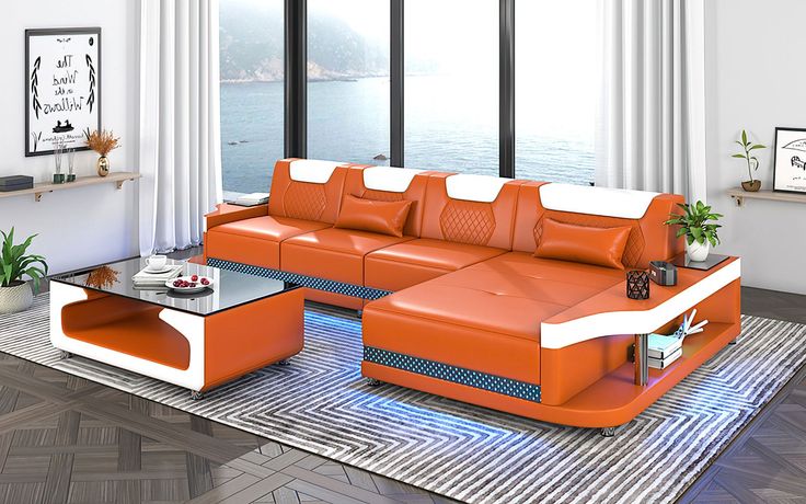 Tate Modern Leather Small Sectional with LED Light | Modern .