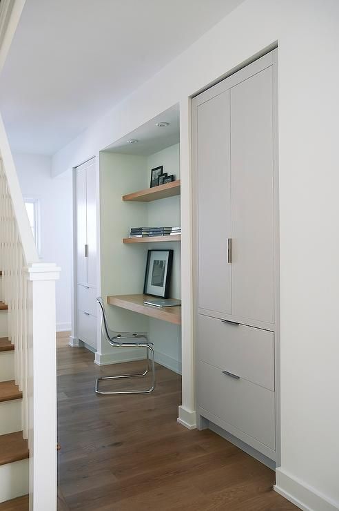 Entry Hall Alcove with Floating Desk and Ikea Ghost Chair - Modern .