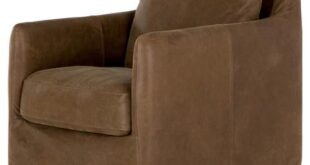 Devlin Industrial Brown Leather Cushion Back Slipcover Swivel Arm .