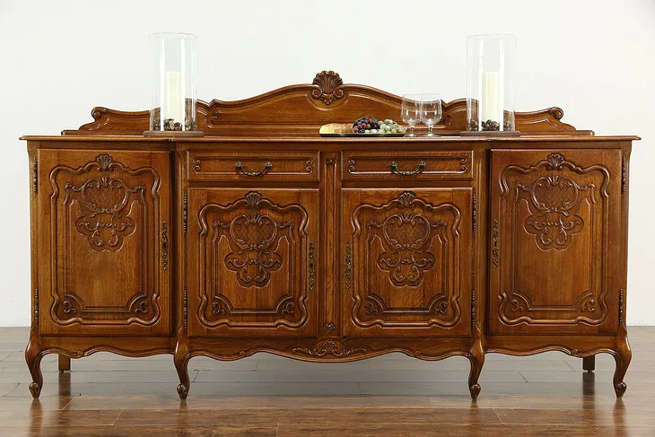 Oak Country French Provincial Vintage Sideboard Buffet Server, TV .