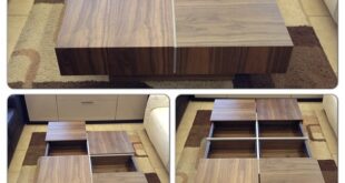 Square Coffee Table with 4 Drawers for storage in Walnut .