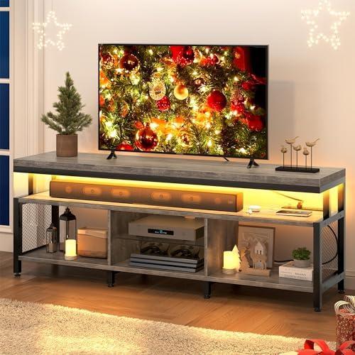 Stylish Black TV Stand with LED and Storage Solutions