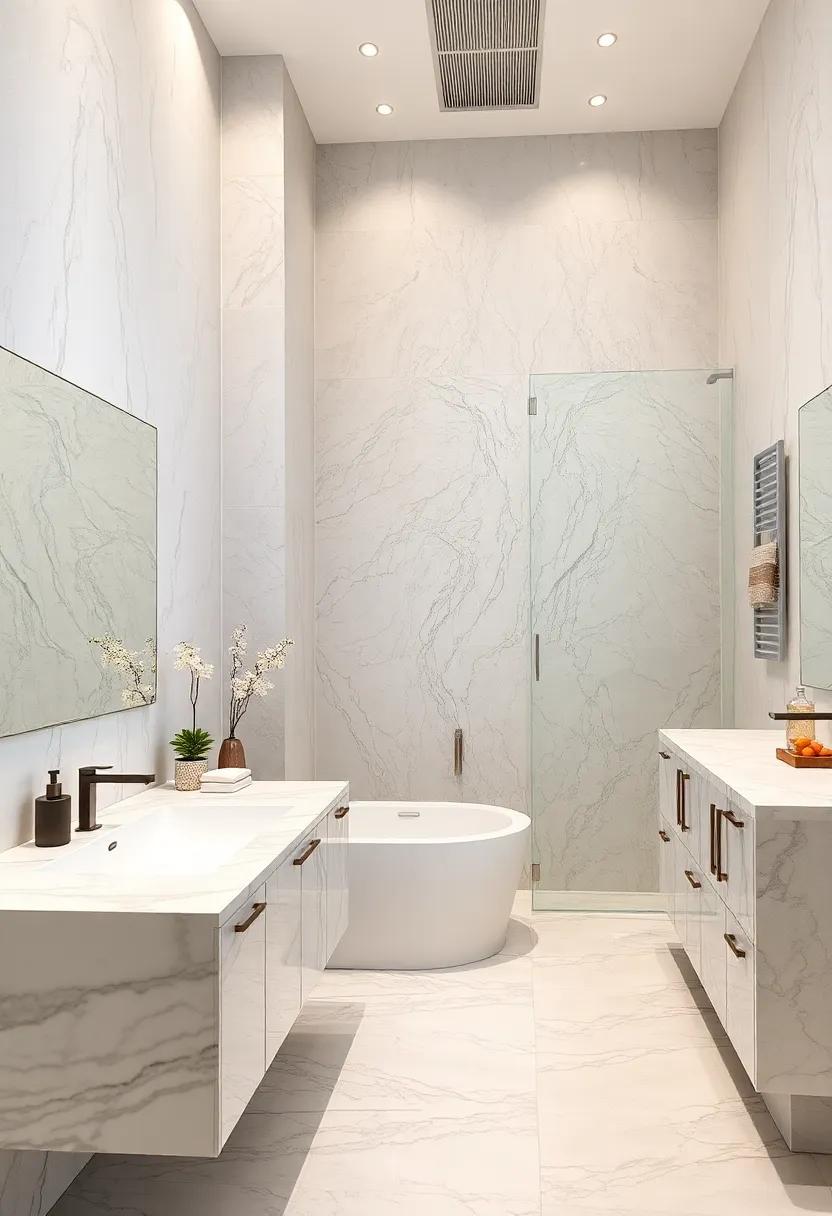 Appreciate the fine craftsmanship ‍in a modern bathroom that highlights custom cabinetry ​paired with stunning onyx marble, making every detail count