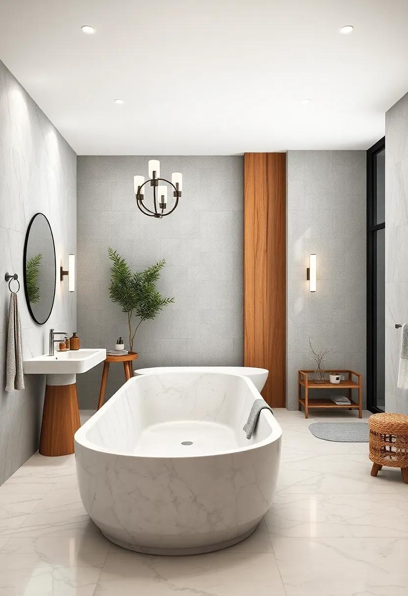 Embrace⁣ the organic ⁤elegance of a rustic-inspired bathroom featuring​ rough-hewn wood elements along with polished‍ marble floors for a seamless contrast