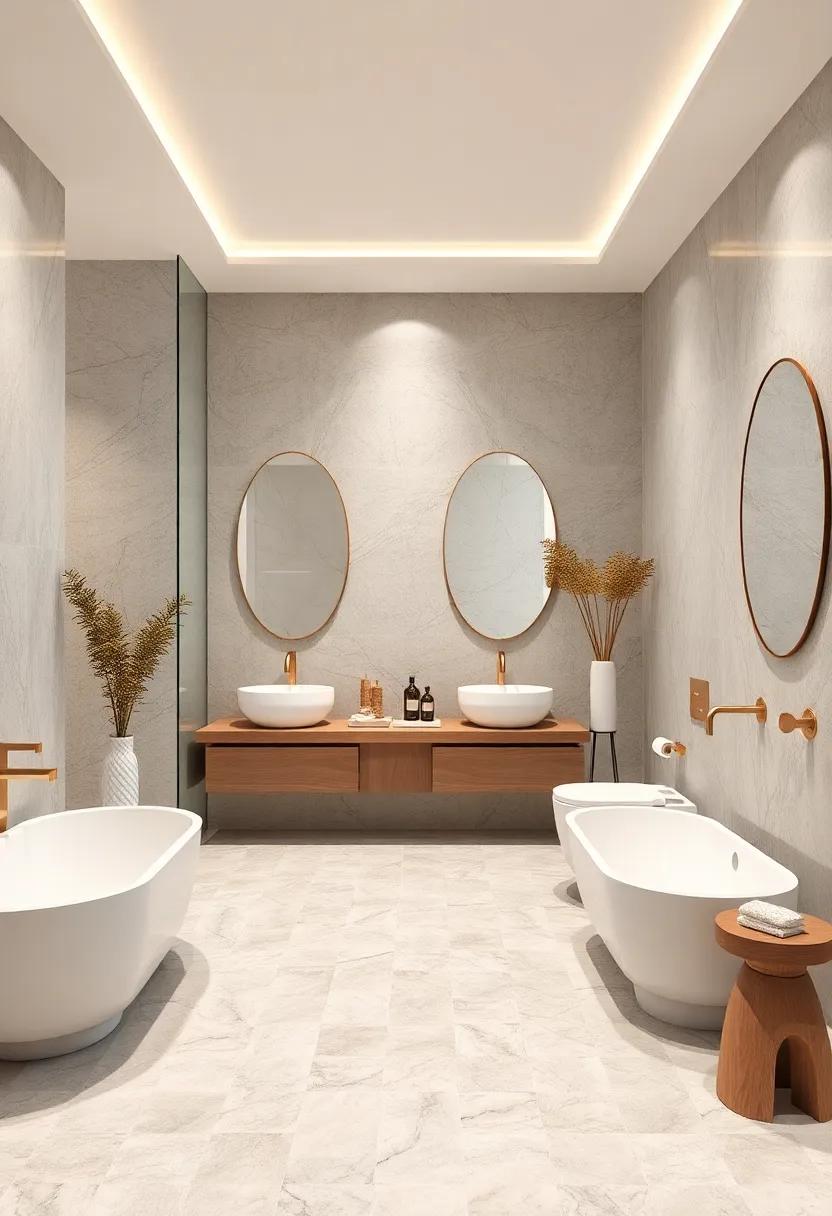 enter a ⁤luxurious bathroom oasis where⁤ the ⁤beauty of ​cool grey tones harmonizes with ⁤warm beige marble,creating a balanced and inviting‍ atmosphere