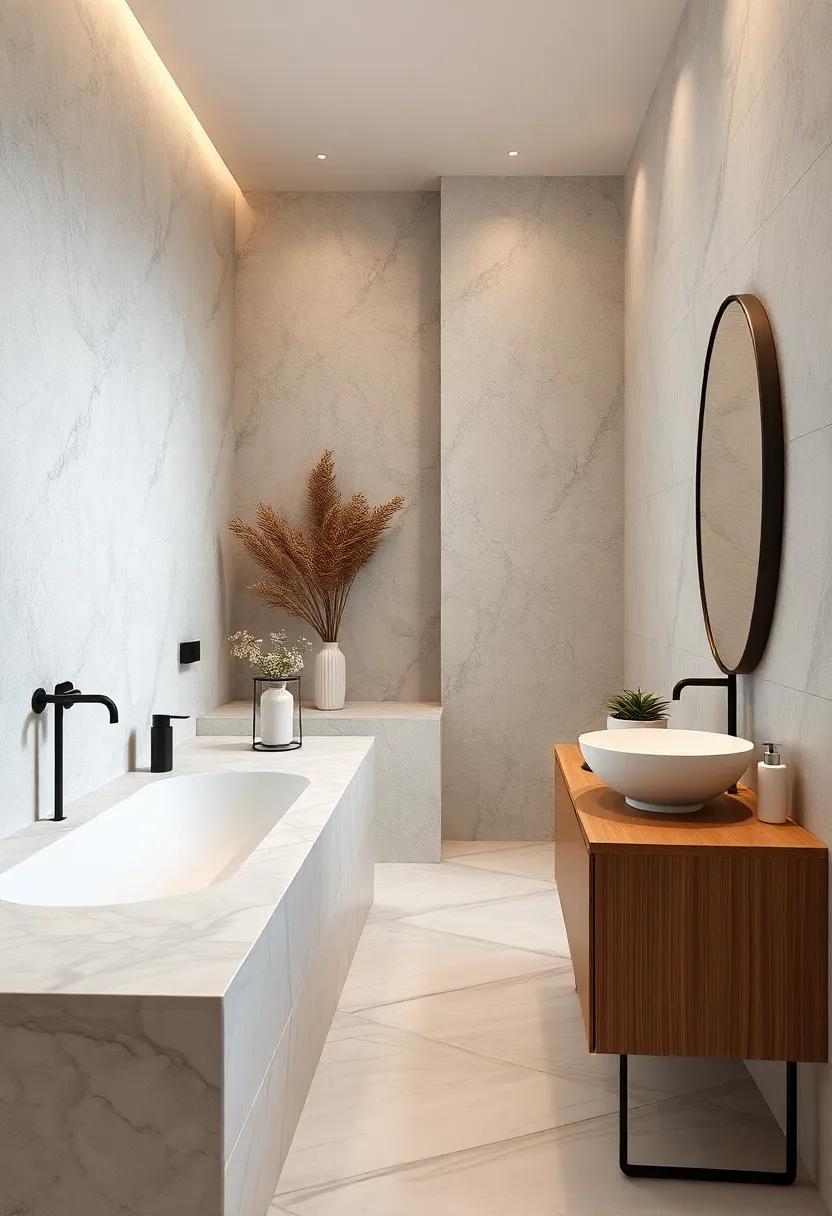 Experience the ⁤bold juxtaposition of ‍dark fixtures ⁣against a light marble surface, producing a striking visual narrative that commands attention