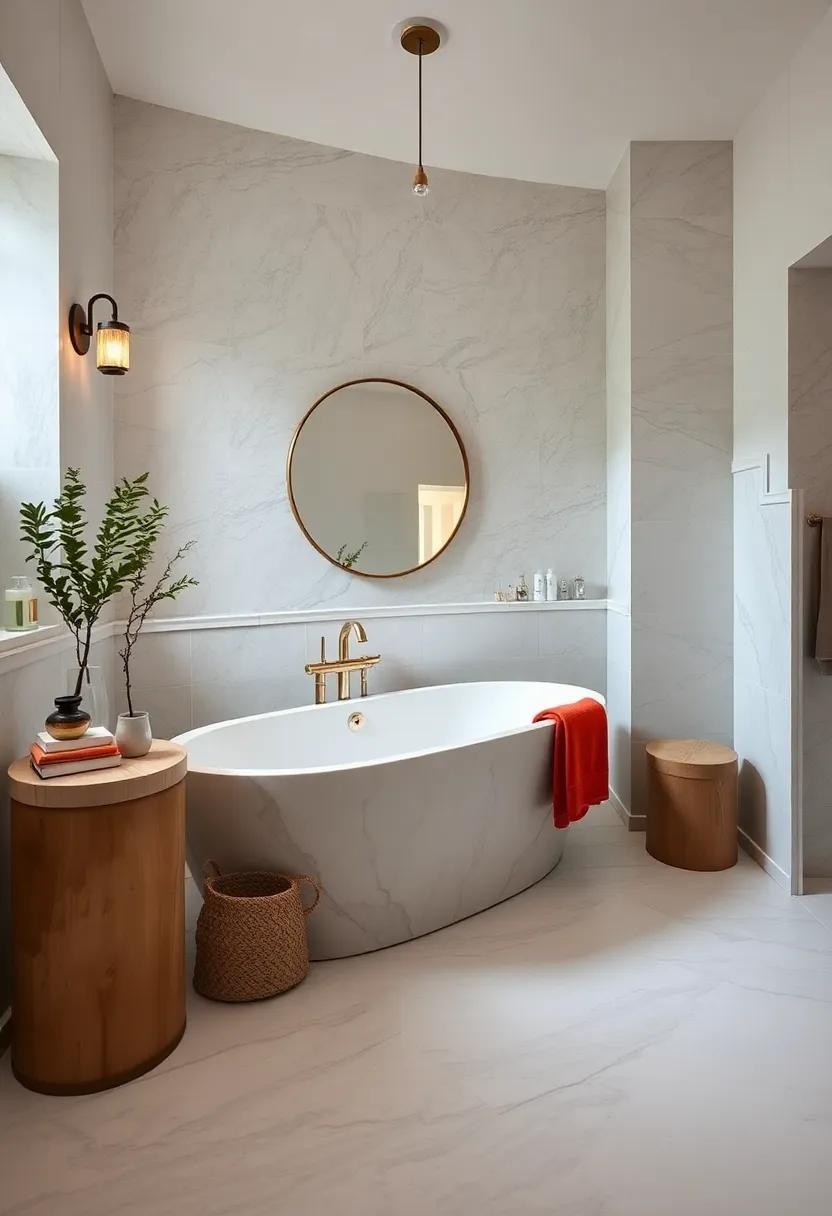 Explore the charm of a vintage-inspired ⁢neutral bathroom, where intricate tiles⁤ complement a ⁢luxurious marble freestanding tub, evoking⁣ timeless grace