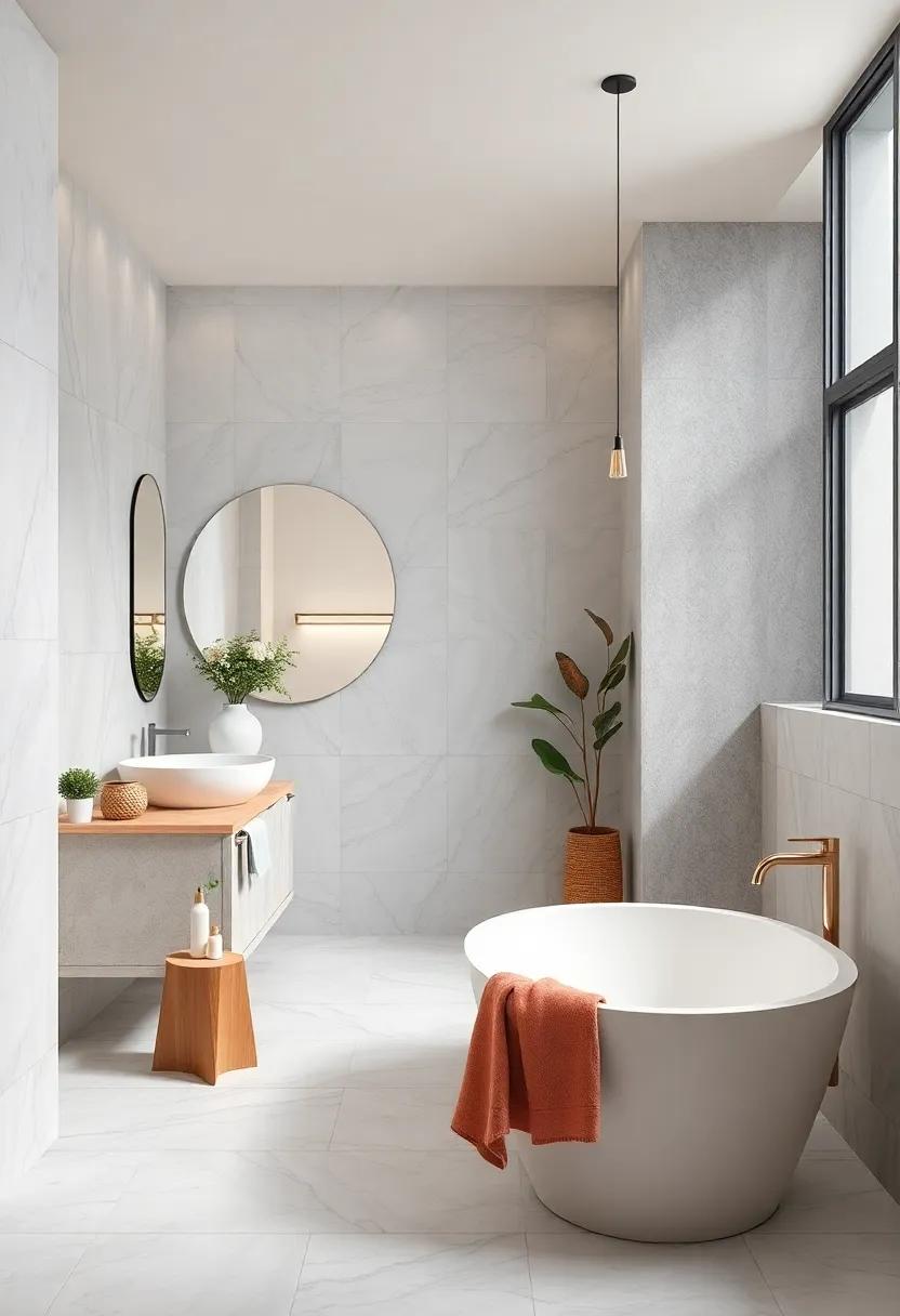 Find​ inspiration in a serene bathroom with dove-grey tiles and marble accents‌ that ⁤exude calmness,setting the stage for a peaceful retreat