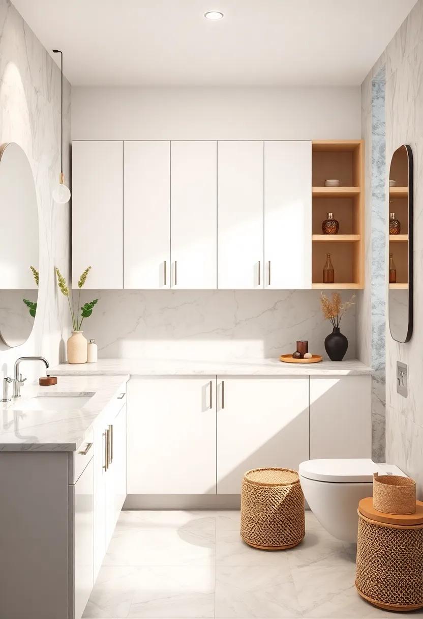 Immerse yourself in a clean‌ and modern aesthetic where white ⁣cabinetry ‌meets ⁣a warm marble⁤ backsplash, reflecting both brightness and warmth